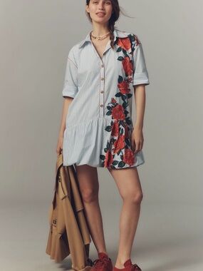 Anthropologie Maeve Short Sleeve Bubble Mini Shirt Dress Size XL EUC